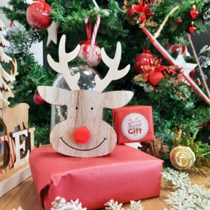 Décoration de Noël en bois - Renne avec nez rouge