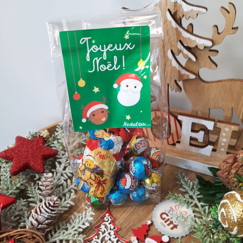 Sachet Joyeux Noël - Père Noël (40g) et 10 boules en chocolat 