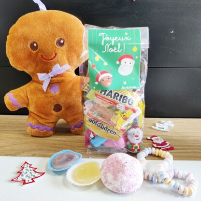 Sachet de Noël 20 bonbons pour enfant + Peluche Pain d'épice