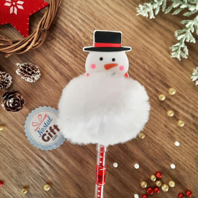 Stylo de Noël avec pompon Bonhomme de neige - Pour une liste de Noël