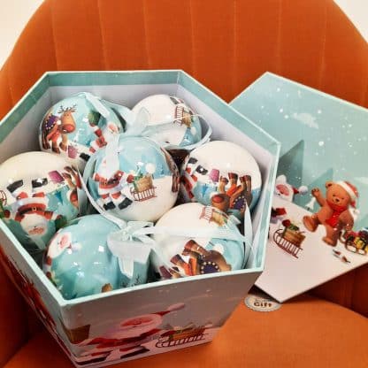 Boîte de 14 boules de Noël - Motif Noël