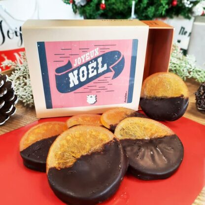 Boîte de Noël avec tranches d'orange confites au chocolat noir x6