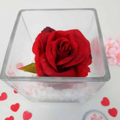 Rose artificielle avec pot en verre - 5 cm