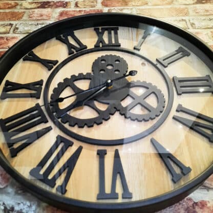 Grande Horloge Murale vintage en métal et bois - 50 cm