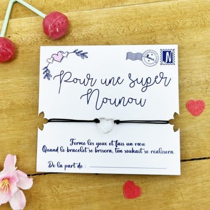 Bracelet à souhait coeur « Pour une super nounou »