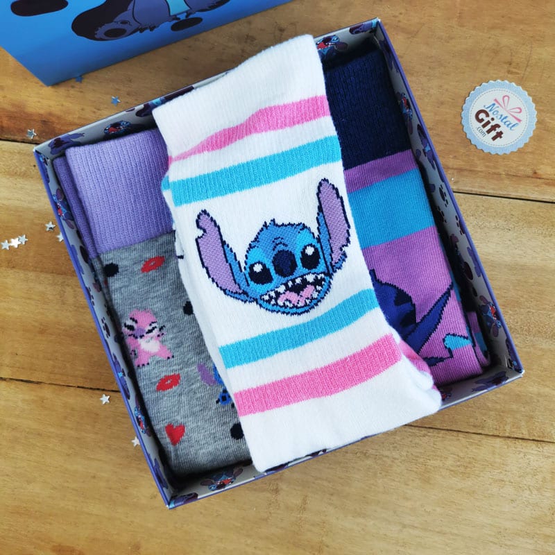 Coffret 3 Paires Chaussettes Stitch Disney Love Stitch sur Logeekdesign