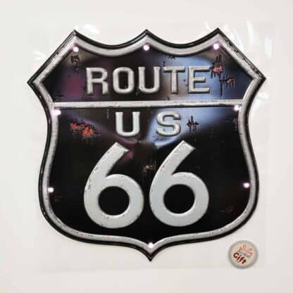 Route US 66 - Plaque vintage en relief déco avec LED