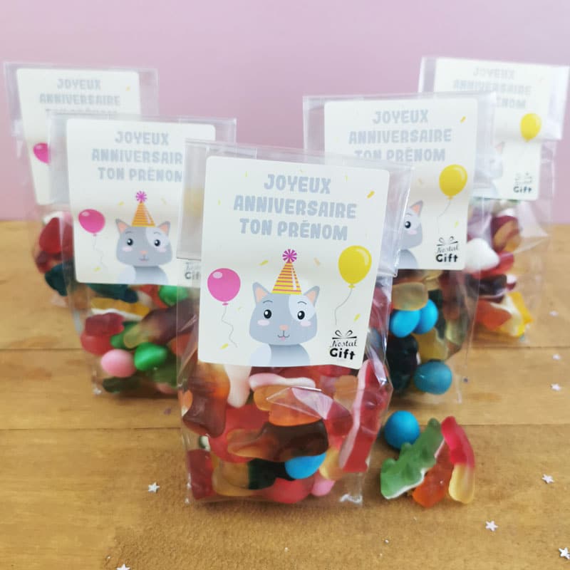 5 Sachets Bonbons personnalisés 150 g - Happy Life - Anniversaire