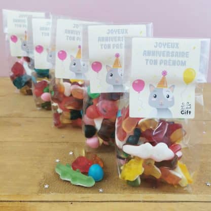 5 Sachets Bonbons personnalisés 150 g - Happy Life - Anniversaire enfant - Chat