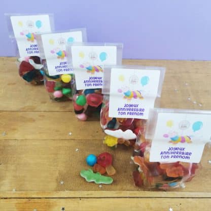 5 Sachets Bonbons personnalisés 150 g - Happy Life - Anniversaire enfant - Piñata
