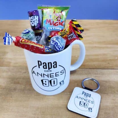 Porte clé & Mug "Papa des années 60" rempli de bonbons rétro - Cadeau Papa