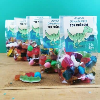 5 Sachets Bonbons personnalisés 150 g - Happy Life - Anniversaire enfant - Dinosaure