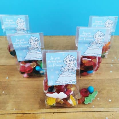 5 Sachets Bonbons personnalisés 150 g - Happy Life - Anniversaire enfant - Princesse des neiges