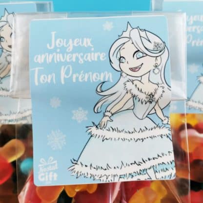 5 Sachets Bonbons personnalisés 200 g - Happy Life - Anniversaire enfant - Princesse des neiges