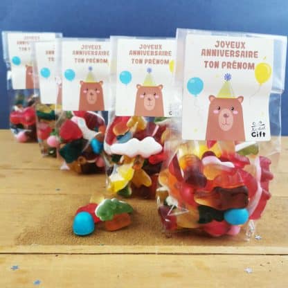 5 Sachets Bonbons personnalisés 150 g - Happy Life - Anniversaire enfant - Ours