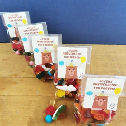 5 Sachets Bonbons personnalisés 150 g - Happy Life - Anniversaire enfant - Ours