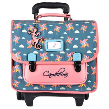 Cartable 35 cm à roulette rétro moulin - Caméléon - Green Windmill - Maternelle et CP