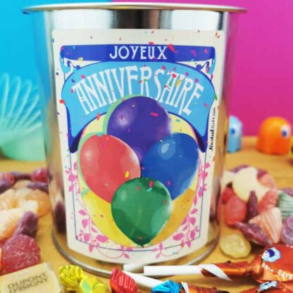 Coffret bonbon ancien : Boîte de conserve remplie de bonbons "Pour un super papy"