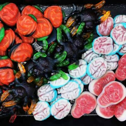 Plateau de bonbons Halloween (Citrouilles, araignées, cerveaux, crânes)