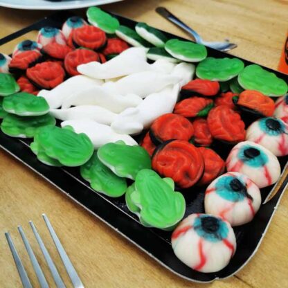 Plateau de bonbons Halloween (Citrouilles, araignées, cerveaux, crânes)