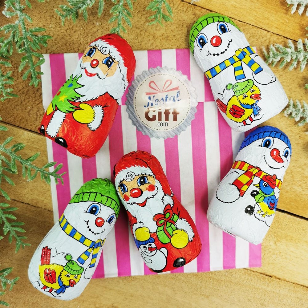 Bonhomme de neige et père noel en chocolat au lait - 6 cm - Lot de 5