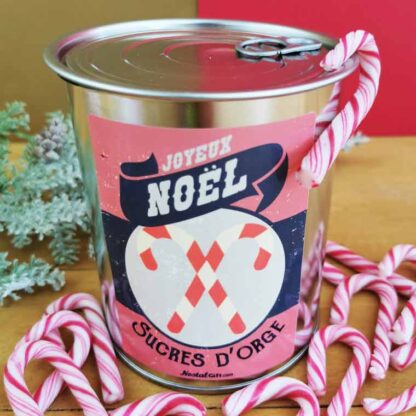 Coffret bonbon : Boîte de conserve remplie de sucre d'orge "Joyeux Noël"