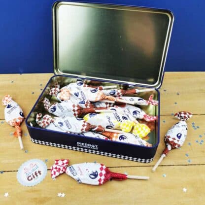 Pierrot Gourmand - Boîte en métal 20 sucettes (caramel & goût fruits) – Image 5