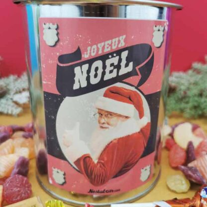 Coffret bonbon ancien : Boîte de conserve remplie de bonbons "Joyeux Noël"