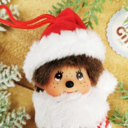 Décoration de Noël Monchhichi Kiki - Chaussette rouge (Père Noël) - 12cm