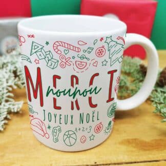 Mug - " Merci Nounou -  Joyeux Noël " (Collection noël)