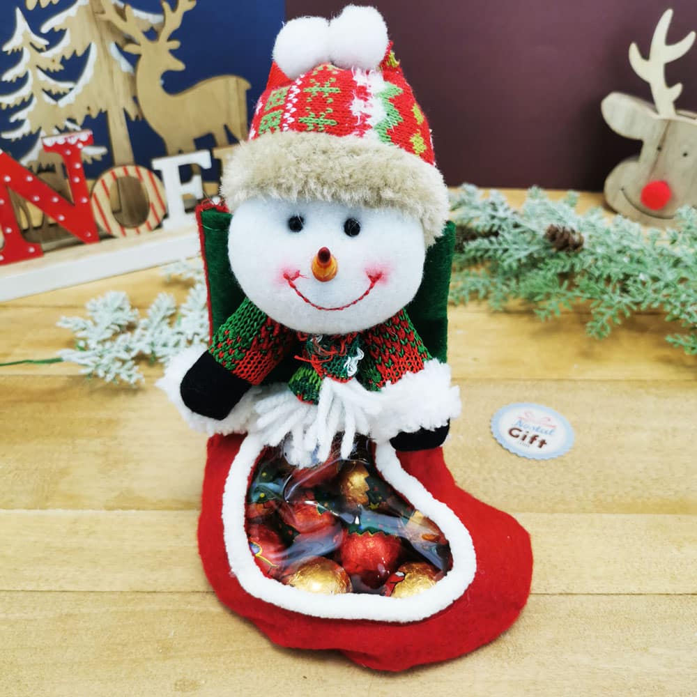 Chaussette de noël bonhomme de neige remplie de chocolats (x10)