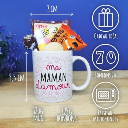 MUG "ma Maman d'amour " bonbons rétro 70 - Cadeau Maman