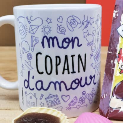 MUG "mon Copain d'amour " bonbons rétro 70 - Cadeau Copain