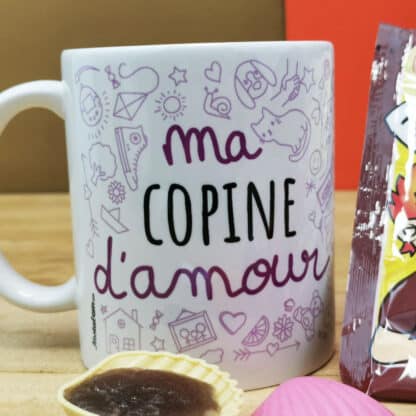 MUG "ma Copine d'amour " bonbons rétro 70 - Cadeau Copine
