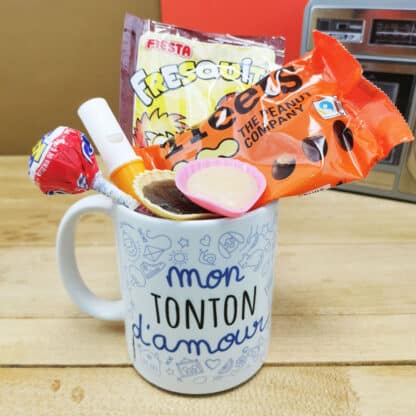 MUG "mon Tonton d'amour " bonbons rétro 70 - Cadeau Tonton