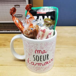 MUG "ma Sœur d'amour " bonbons rétro 60 - Cadeau Sœur