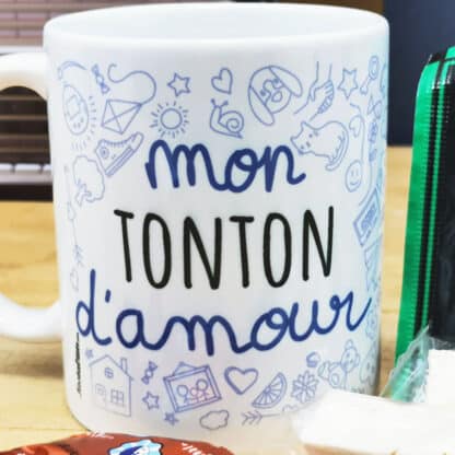 MUG "mon Tonton d'amour " bonbons rétro 60 - Cadeau Tonton