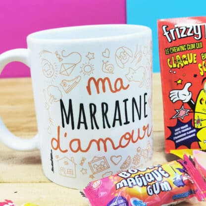 MUG "ma Marraine d'amour " bonbons rétro 80 - Cadeau Marraine