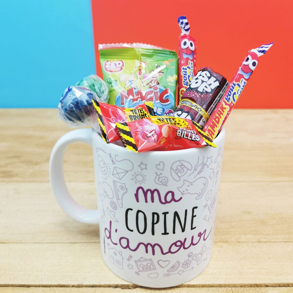 MUG "ma Copine d'amour " bonbons rétro 90 - Cadeau Copine