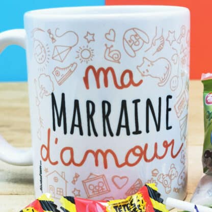 MUG "ma Marraine d'amour " bonbons rétro 90 - Cadeau Marraine