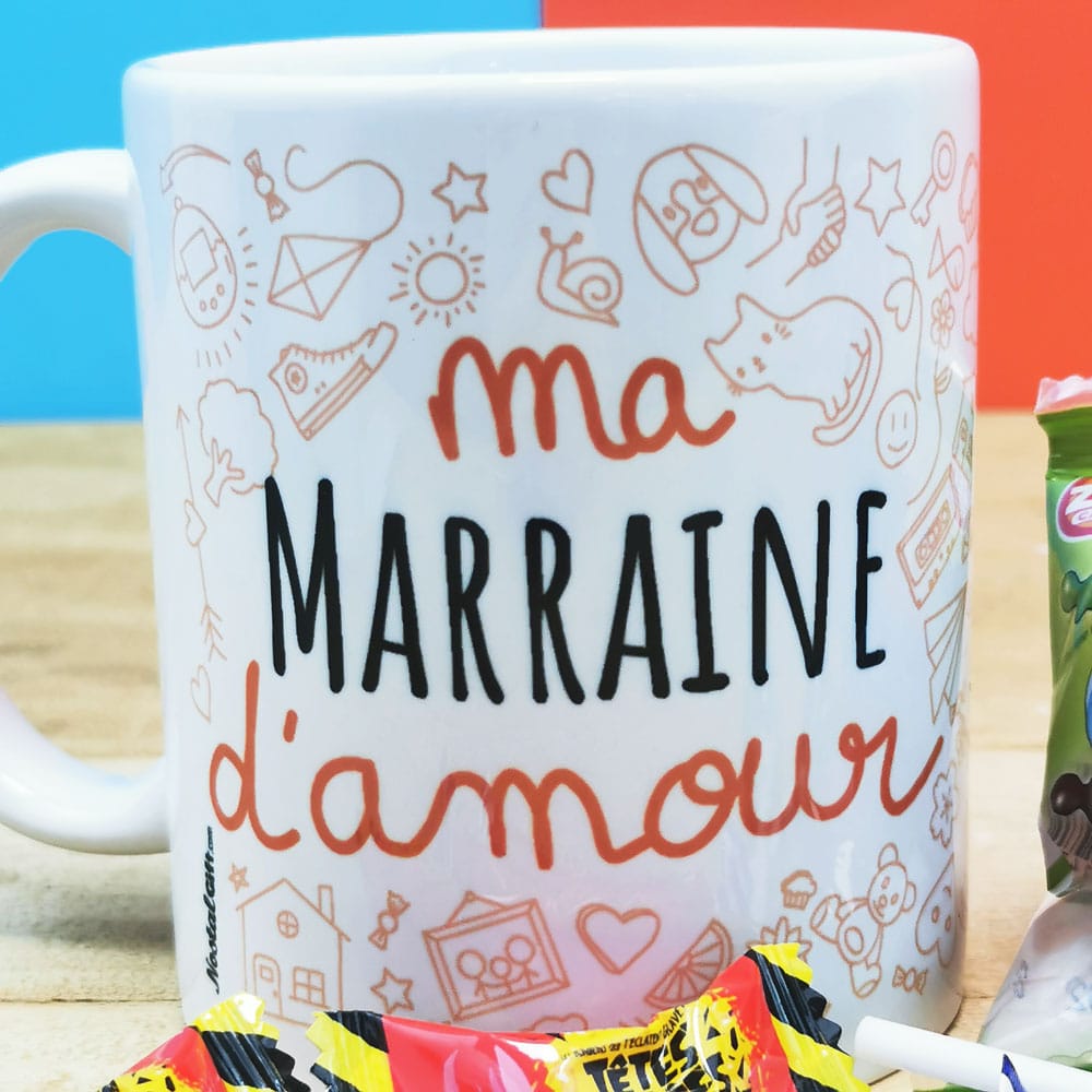 MUG ma Marraine d'amour  bonbons rétro 90 - Cadeau Marraine