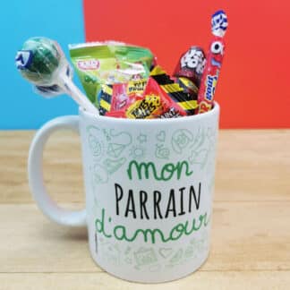 MUG "mon Parrain d'amour " bonbons rétro 90 - Cadeau Parrain