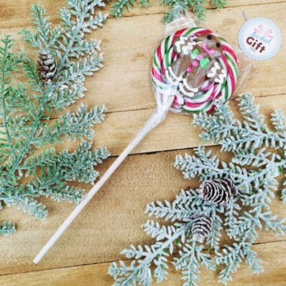 Sucette foraine de noël - motif bonhomme pain d'épice - Arôme Tutti Frutti