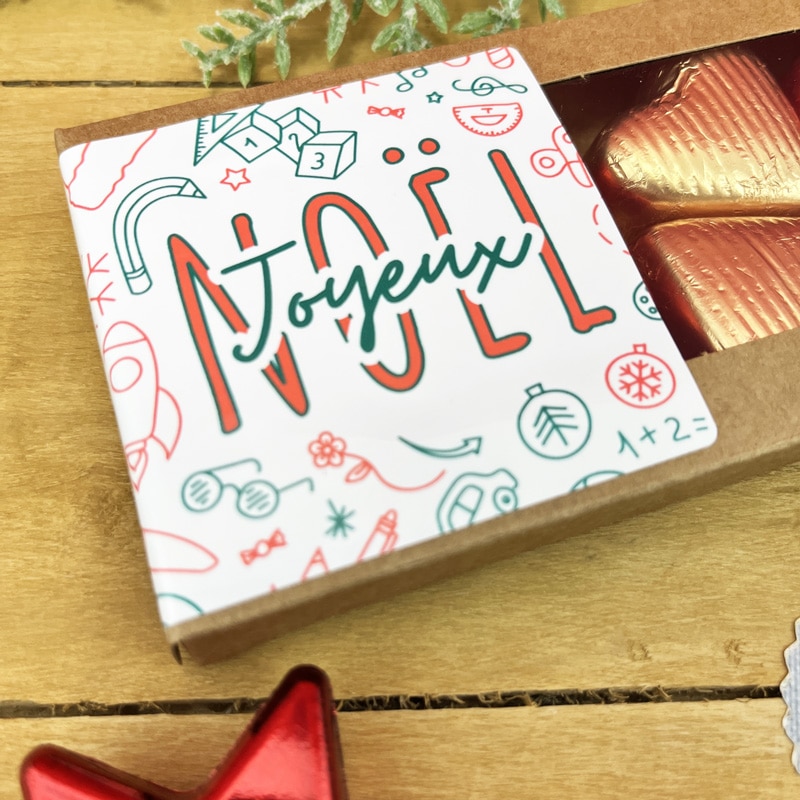 Cœurs au chocolat au lait et chocolat noir praliné x8 Joyeux Noël  Maîtresse - Cadeau Noël