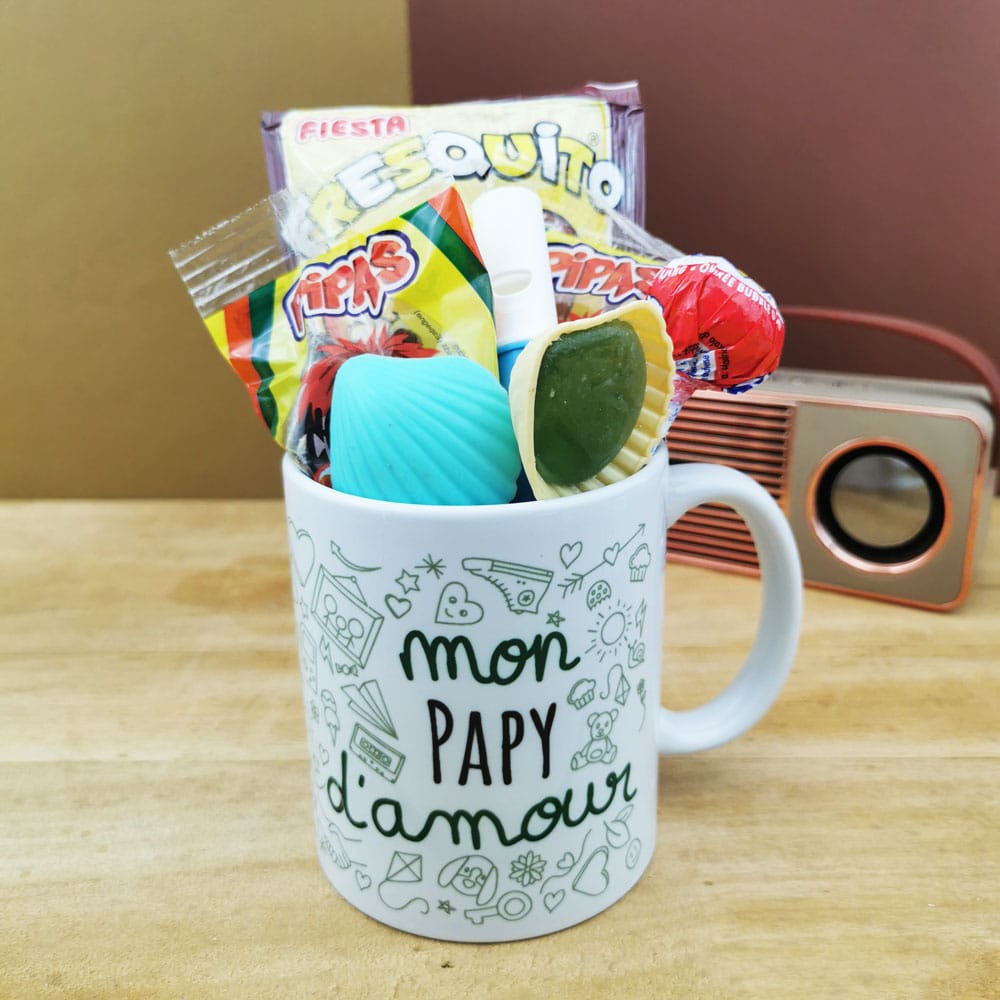 MUG "mon Papy d'amour " bonbons rétro 70 - Cadeau Papy