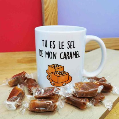 Mug "Tu es le sel de mon caramel" et ses caramels beurre salé (x10)  - Mug Cadeau St Valentin