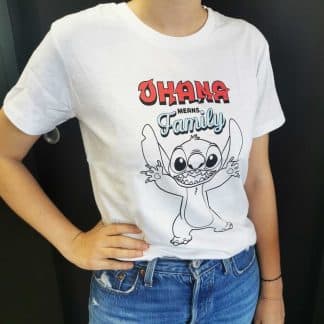 Stitch - T-shirt Adulte - Blanc - "Ohnana Means Family" (Taille S)