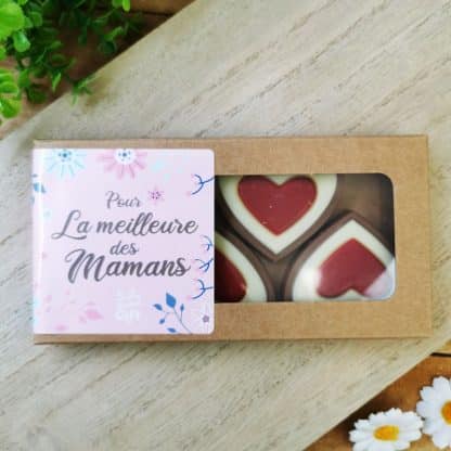 Cœurs "Pour la meilleure des mamans" au chocolat au lait rouge et blanc x4