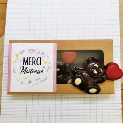 Ourson "Merci Maîtresse" au chocolat noir x3 - Rose