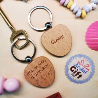 Porte clé coeur en bois personnalisable - "Ma copine d'amour"